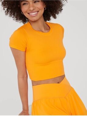 Aerie Offline Sidewalk Seamless Cropped Top Orange Stretch Retro Athleisure M